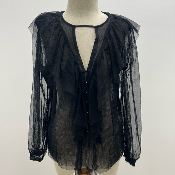 Zara Tops - Zara Black Sheer Ruffle Blouse